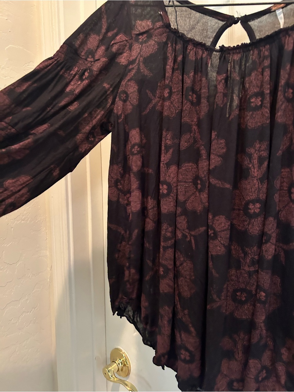 Free People Black & Burgundy Floral Peasant Tunic - Picture 5 of 6